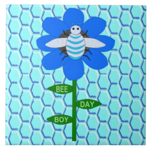 Happy Bee Day Boy Blue Birthday Bumblebee Tile