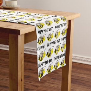 Happy Bee-Day Bumblebee Yellow Bumble Bee Birthday Short Table Runner