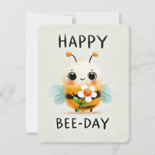 Happy Bee-Day Card - Cute Bee with Flower