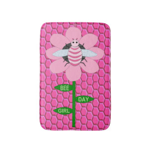 Happy Bee Day Girl Pink Birthday Bumblebee Bath Mat