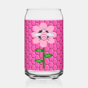 Happy Bee Day Girl Pink Birthday Bumblebee Can Glass