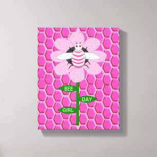 Happy Bee Day Girl Pink Birthday Bumblebee Canvas Print