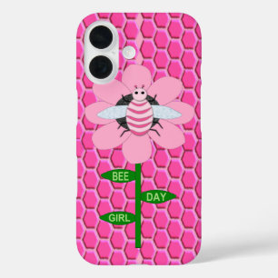 Happy Bee Day Girl Pink Birthday Bumblebee iPhone 16 Case