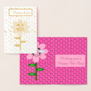 Happy Bee Day Girl Pink Birthday Bumblebee Custom Foil Card