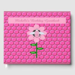 Happy Bee Day Girl Pink Birthday Bumblebee Custom Guest Book