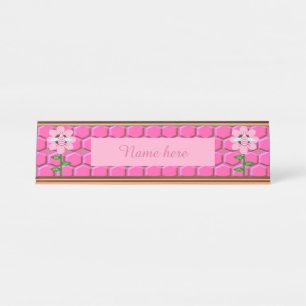 Happy Bee Day Girl Pink Birthday Bumblebee Desk Name Plate