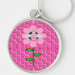 Happy Bee Day Girl Pink Birthday Bumblebee Key Ring