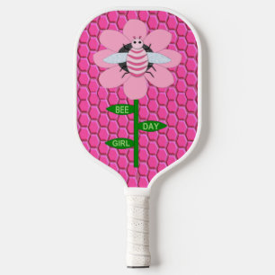 Happy Bee Day Girl Pink Birthday Bumblebee Pickleball Paddle