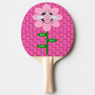 Happy Bee Day Girl Pink Birthday Bumblebee Ping Pong Paddle