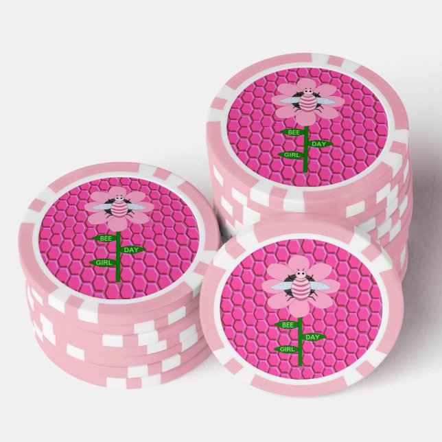 Happy Bee Day Girl Pink Birthday Bumblebee Poker Chips (Stack)