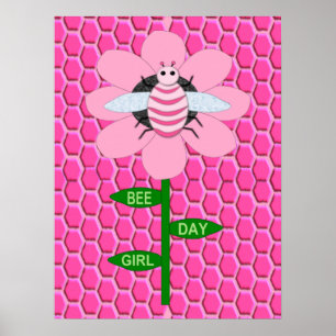 Happy Bee Day Girl Pink Birthday Bumblebee Poster