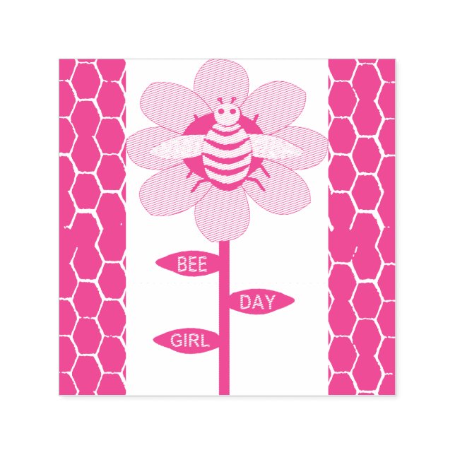 Happy Bee Day Girl Pink Birthday Bumblebee Self-inking Stamp (Design)