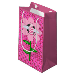 Happy Bee Day Girl Pink Birthday Bumblebee Small Gift Bag