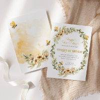 Happy Bee-day Watercolor Birthday Invitation