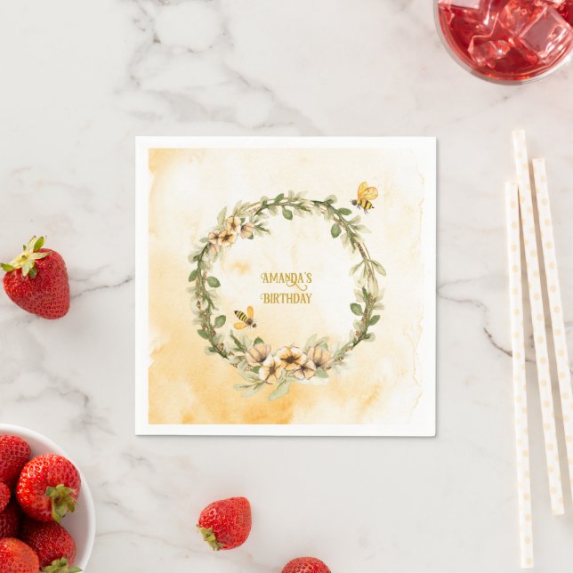 Happy Bee-day Watercolor  Birthday Party Napkin (Insitu)