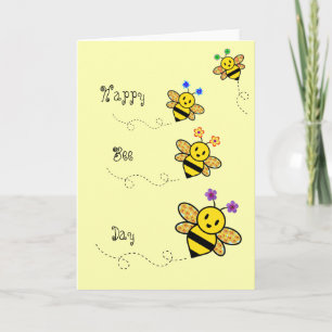 Happy Bee Day Whimsical Floral Geo Shape Card