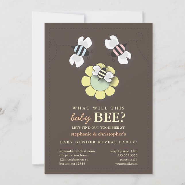 Happy Bee Family Couples Baby Gender Reveal Party Invitation (Front)