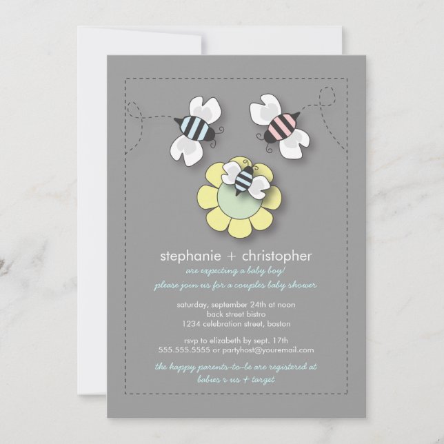 Happy Bee Family Couples Baby Shower for Boy Invitation (Front)