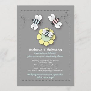 Happy Bee Family Couples Baby Shower for Boy Invitation
