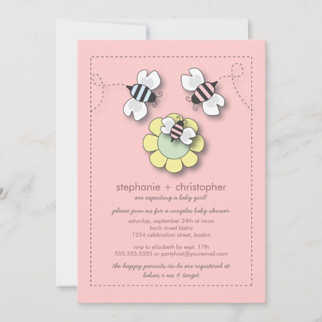 Happy Bee Family Couples Baby Shower for Girl Invitation (Front)