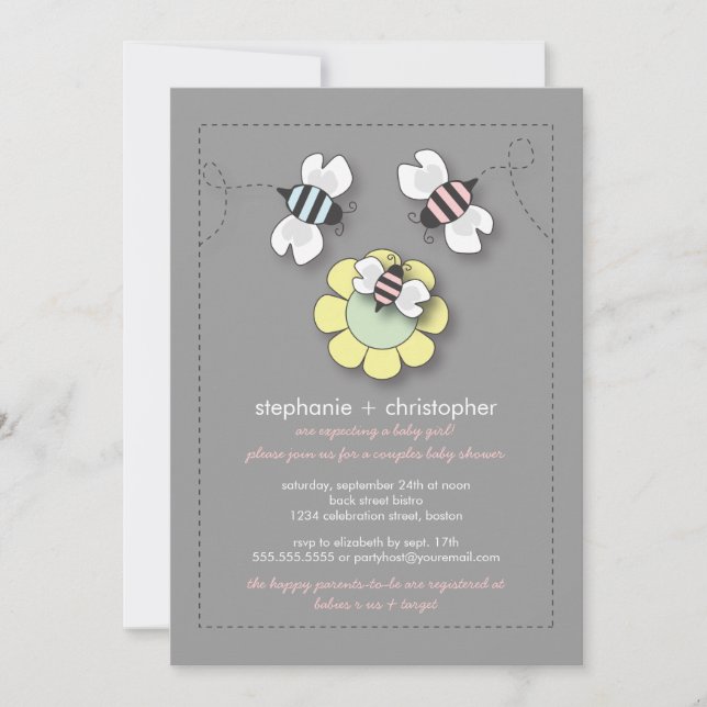 Happy Bee Family Couples Baby Shower for Girl Invitation (Front)
