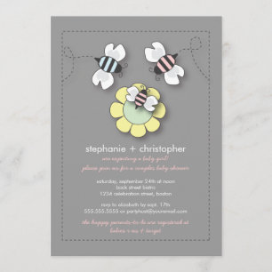 Happy Bee Family Couples Baby Shower for Girl Invitation