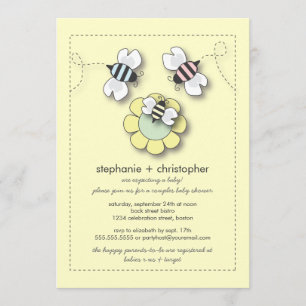 Happy Bee Family Couples Neutral Baby Shower Invitation