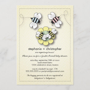 Happy Bee Family Couples Twins Baby Shower Invitation