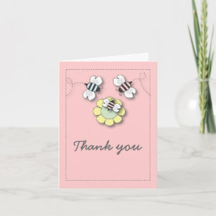 Happy Bee Family in Pink Thank You Card