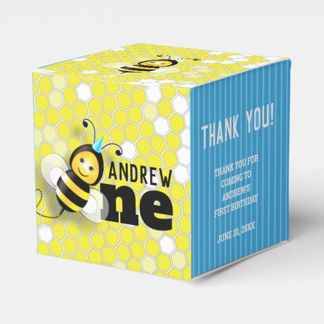 Happy Bee First Birthday Favour Boxes 2x2 (Front Side)