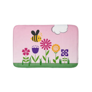 Happy Bee Flower Garden Bath Mat