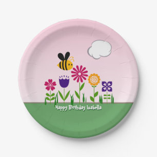 Happy Bee Flower Garden Personalised Paper Plate