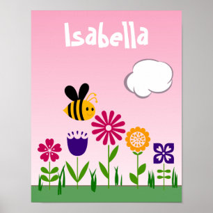 Happy Bee Flower Garden Personalised Poster