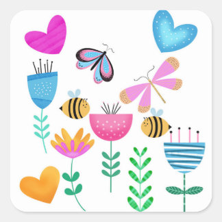 Happy Bee Garden Square Sticker