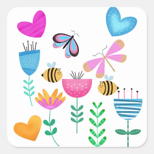 Happy Bee Garden Square Sticker (Front)