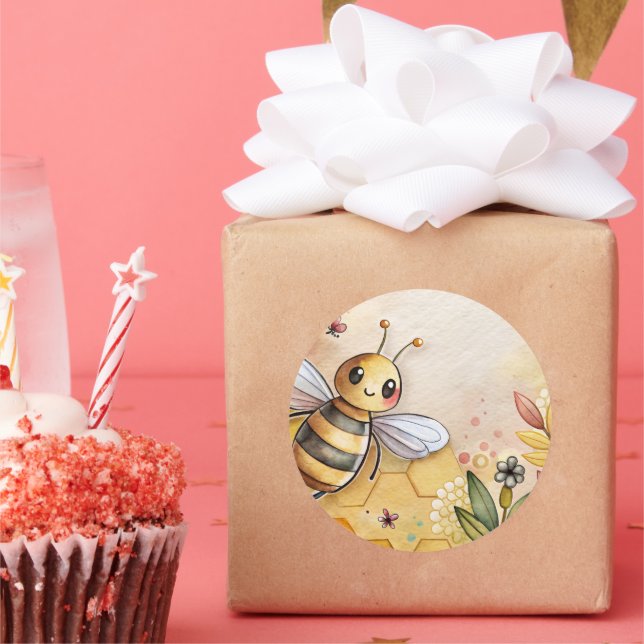 Happy Bee Honeycomb Bumblebee  Classic Round Sticker (Party)