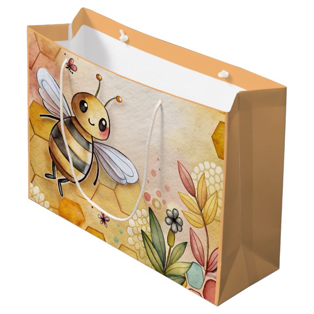 Happy Bee Honeycomb Bumblebee  Large Gift Bag (Front Angled)
