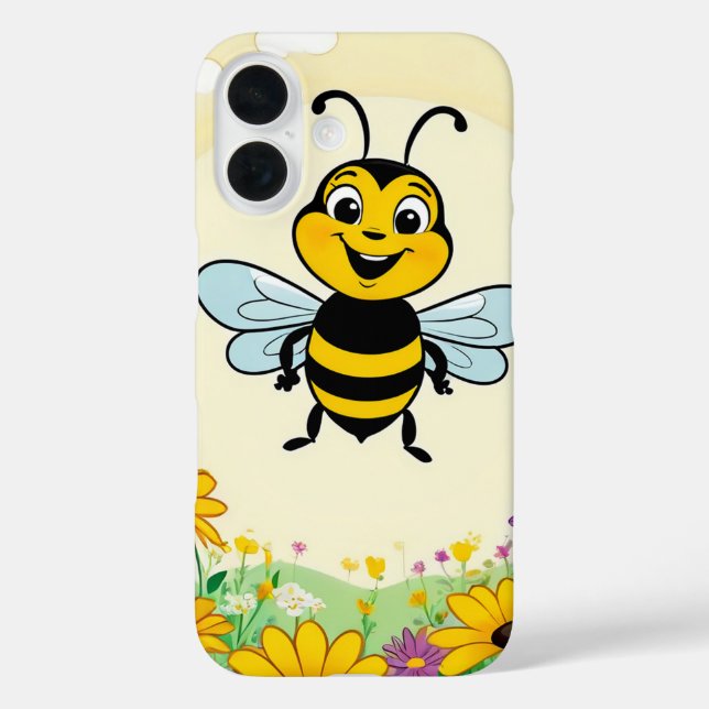 Happy Bee In Colourful  Flowers  Case-Mate iPhone Case (Back)