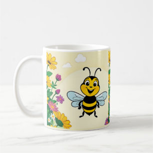 Happy Bee In Colourful Flowers Coffee Mug