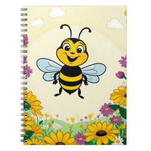Happy Bee In Colourful Flowers Notebook