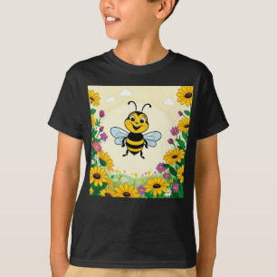 Happy Bee In Colourful Flowers T-Shirt