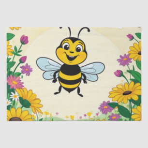 Happy Bee In Colourful Flowers Tissue Paper