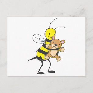 Happy Bee Playing with Teddy Bear Postcard