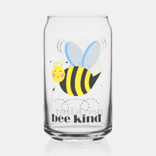 Happy bee princess with crown and slogan Bee Kind Can Glass