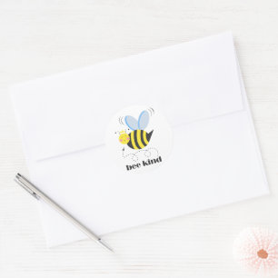 Happy bee princess with crown and slogan Bee Kind Classic Round Sticker