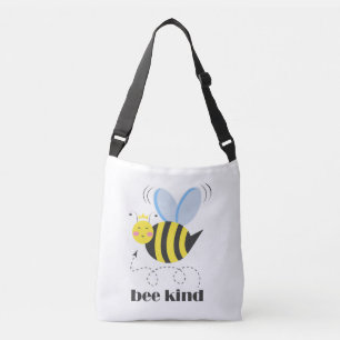 Happy bee princess with crown and slogan Bee Kind Crossbody Bag