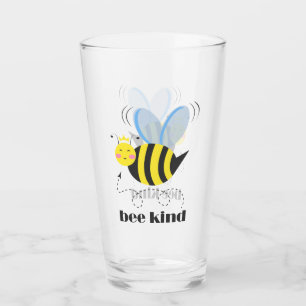 Happy bee princess with crown and slogan Bee Kind Glass