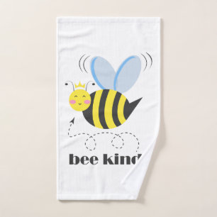Happy bee princess with crown and slogan Bee Kind Hand Towel