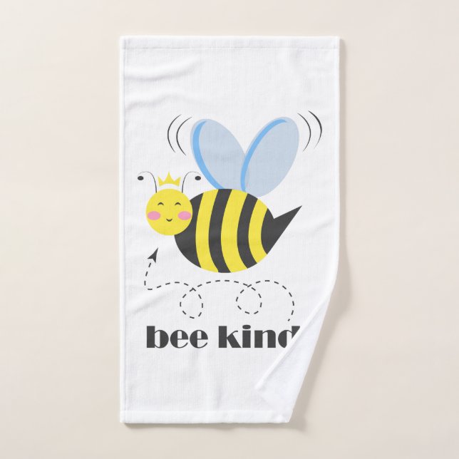 Happy bee princess with crown and slogan Bee Kind Hand Towel (Hand Towel)