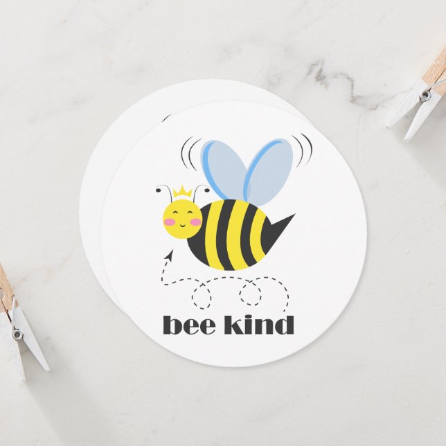 Happy bee princess with crown and slogan Bee Kind Invitation (Front/Back In Situ)